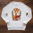 Giraffe Reading Book Graphic Giraffe With Book Floral Raglan Sleeve Sweatshirt Heather Mustard