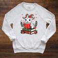Goat Reading Book Graphic With Floral Raglan Sleeve Sweatshirt Heather Mustard