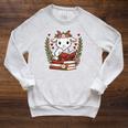 Goat Reading Book Graphic Goat With Book Floral Raglan Sleeve Sweatshirt Heather Mustard