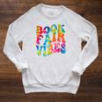 Groovy 70s Book Fair Vibe Tie Dye Reading School Librarian Raglan Sleeve Sweatshirt Heather Mustard
