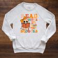 Groovy Booooks Ghost Read More Books Teacher Halloween Men Women Kids Raglan Sleeve Sweatshirt Heather Mustard
