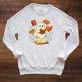 Halloween Cute Ghost Shirt Reading Books Ghost Raglan Sleeve Sweatshirt Heather Mustard