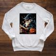 Halloween Girls Boys Wizard Book Pumpkin Kids Halloween Raglan Sleeve Sweatshirt Heather Mustard