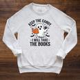 Halloween Keep The Candy I'Ll Take Books Ghost Book Lovers Raglan Sleeve Sweatshirt Heather Mustard