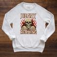 Heavy Reading Book Lover Skeleton Ironic Graphic Raglan Sleeve Sweatshirt Heather Mustard