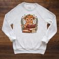 Highland Cow Reading Book Graphic Cow With Book Floral Raglan Sleeve Sweatshirt Heather Mustard Highland Cow Reading Book Graphic Cow With Book Floral Raglan Sleeve Sweatshirt Heather Mustard