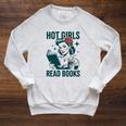 Hot Girls Read Books Bookworm Librarian Humor Raglan Sleeve Sweatshirt Heather Mustard