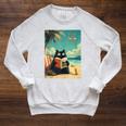 Japanese Cat Book Summer Beach Vacation Cruise Raglan Sleeve Sweatshirt Heather Mustard