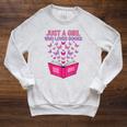Just A Girl Who Loves Books Butterflies Reading Raglan Sleeve Sweatshirt Heather Mustard