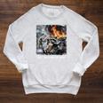 Just One More Chapter Dumpster Raccoon Reading Book Raglan Sleeve Sweatshirt Heather Mustard
