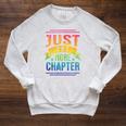 JUST ONE MORE CHAPTER Fun Reading Book Lover Raglan Sleeve Sweatshirt Heather Mustard