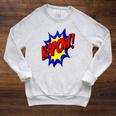KAPOW Action Super Hero Retro Comic Book Bubble Superhero Raglan Sleeve Sweatshirt Heather Mustard KAPOW Action Super Hero Retro Comic Book Bubble Superhero Raglan Sleeve Sweatshirt Heather Mustard