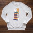 Kawaii Cat Books Tea Coffee Raglan Sleeve Sweatshirt Heather Mustard