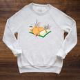 Kawaii Cat Women's Cat Books Flowers Raglan Sleeve Sweatshirt Heather Mustard
