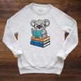 Koala Reading Book Glasses Bookworm Librarian Raglan Sleeve Sweatshirt Heather Mustard