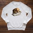 Labrador Retriever Dog Bookworm Reading Book Graphic Raglan Sleeve Sweatshirt Heather Mustard