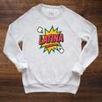 Latina Superhero Comic Book Bubble Raglan Sleeve Sweatshirt Heather Mustard