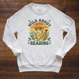 Leopard Animal Print Bookish Wild About Reading Cheetah Book Raglan Sleeve Sweatshirt Heather Mustard
