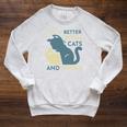 Life Is Better With Cats And Books Raglan Sleeve Sweatshirt Heather Mustard