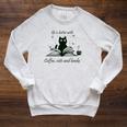 Life With Book Reading Cats And Coffee Ironic Kitty Raglan Sleeve Sweatshirt Heather Mustard