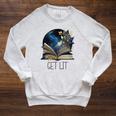 Lets Get Lit Book ShirtGet Lost In a Book SignFloral Book Raglan Sleeve Sweatshirt Heather Mustard