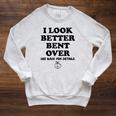 I Look Better Bent Over Book See Back For Details Peach Butt Raglan Sleeve Sweatshirt Heather Mustard