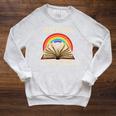 Take A Look It In A Book Retro Rainbow Reading Teacher Raglan Sleeve Sweatshirt Heather Mustard