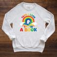 Take a Look It's In a Book Rainbow Reading Raglan Sleeve Sweatshirt Heather Mustard