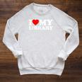 I Love My Library Heart For Book Lovers Readers Librarian Raglan Sleeve Sweatshirt Heather Mustard