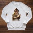 Monkey Reading Book Writing Journal Book Lover Writer Raglan Sleeve Sweatshirt Heather Mustard