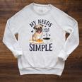 My Needs Are Simple Pug Dog Book Coffee Lover Raglan Sleeve Sweatshirt Heather Mustard