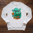 Octopus Reading Book Reading Bookworm Reader Raglan Sleeve Sweatshirt Heather Mustard