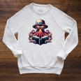 Octopus Reading Book Kraken Bookworm Raglan Sleeve Sweatshirt Heather Mustard