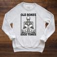 Old Bones Good Tomes Skeleton Reading Bookworm Book Lovers Raglan Sleeve Sweatshirt Heather Mustard
