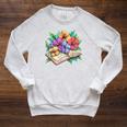 Open Book With Colorful Hibiscus Flowers Bloom Raglan Sleeve Sweatshirt Heather Mustard