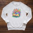 Open Book Surrounded By Colorful Spring Flowers Bloom Raglan Sleeve Sweatshirt Heather Mustard