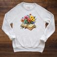 Open Book With Wildflowers Vintage Botanical Reading Raglan Sleeve Sweatshirt Heather Mustard