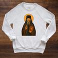 Orthodox Icon Of Seraphim Rose Holding The Holy Book Raglan Sleeve Sweatshirt Heather Mustard