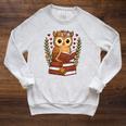 Owl Reading Book Graphic Owl With Book Floral Raglan Sleeve Sweatshirt Heather Mustard