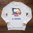 Patriotic Book Reader 4th Of July Bookworm American Flag For Women Kids Men Raglan Sleeve Sweatshirt Heather Mustard