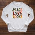 Peace Love Books Librarian Teacher Life Book Library Raglan Sleeve Sweatshirt Heather Mustard