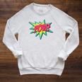Pow Retro Comic Book Art Superhero Bubble Premium Raglan Sleeve Sweatshirt Heather Mustard