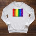 Pride Flag Books Bookish Rainbow Queer Reader Gay Writer Raglan Sleeve Sweatshirt Heather Mustard