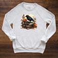 Raven Reading Book Occult Crow Raglan Sleeve Sweatshirt Heather Mustard