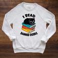 I Read Banned Books Tshirt Cat Reader Bookworm Women Raglan Sleeve Sweatshirt Heather Mustard