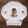 Read Banned Books Gain Forbidden Knowledge Cute Cat Reader Raglan Sleeve Sweatshirt Heather Mustard