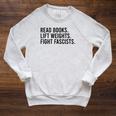 Read Books Lift Weights Fight Fascists Reading Activism Raglan Sleeve Sweatshirt Heather Mustard Read Books Lift Weights Fight Fascists Reading Activism Raglan Sleeve Sweatshirt Heather Mustard