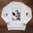 The Reader Tarot Card Skeleton Reading Book Books Raglan Sleeve Sweatshirt Heather Mustard