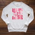 Reading Is For Everyone Books Lover Librarian Bookish Groovy Raglan Sleeve Sweatshirt Heather Mustard