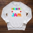 Reading Is My Jam Bookworm Books Teacher Bibliophile Men Women Kids Raglan Sleeve Sweatshirt Heather Mustard